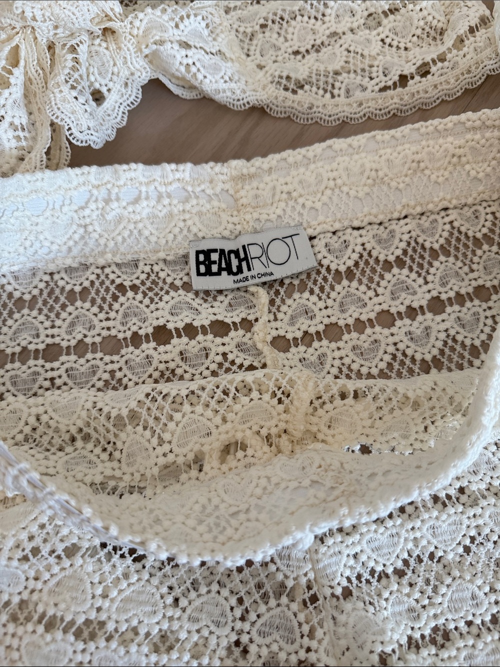 Beach Riot Cream Crochet Tie-Front Top & Drawstring Shorts Set - Picture 4 of 4
